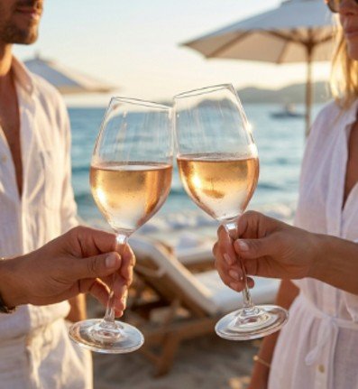 Brindis rosado playa